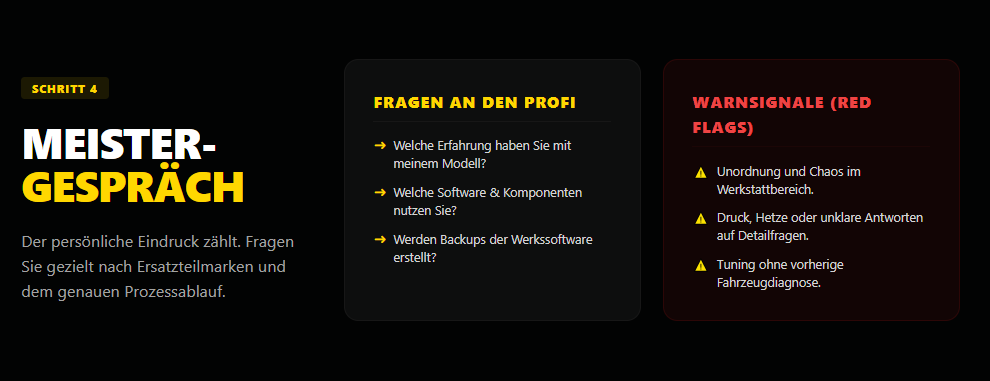 Schritt 4: Der persönliche Besuch und das Gespräch mit dem Meister – die entscheidende Phase